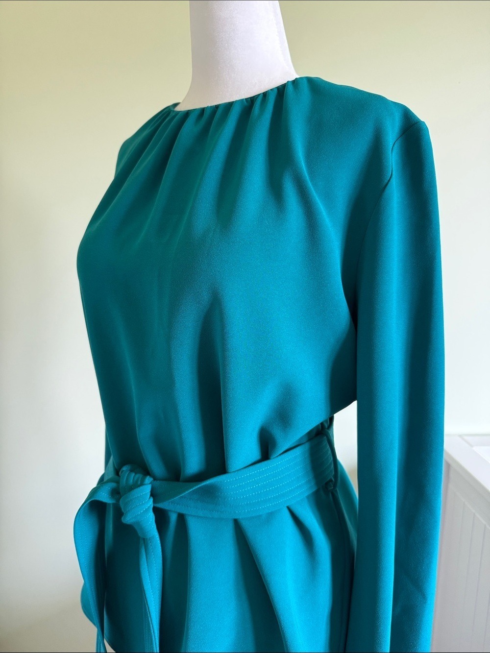 P.A.R.O.S.H. Italian Designer Gathered Tie-Waist Blouse Emerald Teal Green Sz S - Picture 4 of 17